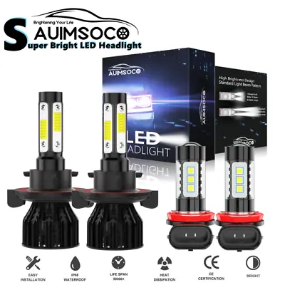 4-Sides LED Headlights H13 High Low Beam + H11 Fog Light Bulbs White Upgrade Kit • $39.99