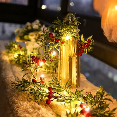 $14.96 • Buy Christmas Garland With Lights Door Wreath Fireplace Christmas Decorations Indoor