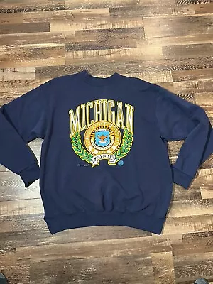 Vintage University Of Michigan Sweatshirt Navy Blue XXL PM USA Logo Seal Graphic • $28.88