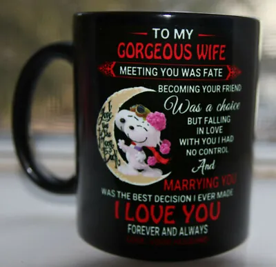 TO MY GORGEOUS WIFE- I Love You To The Moon & Back- Black 11oz Coffee Mug • $14.99