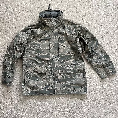 Military AIR FORCE Tiger Stripe Parka Rain Coat Jacket Medium Short 100% Nylon • $85