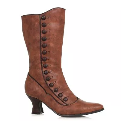 $78.95 • Buy Brown Victorian Style Mid Calf Steampunk Western Boho Cowgirl Button Boots