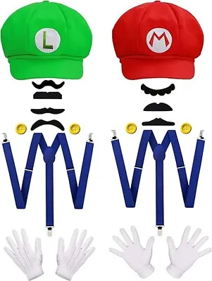 Mario Luigi Foam Hat Cap And Moustaches Fancy Dress Costume Party NEW • $15.99
