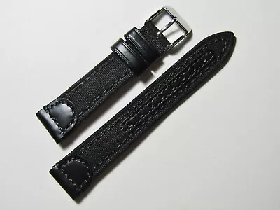 20mm Hadley-Roma MS868 Mens Black Canvas And Leather Watch Band Strap • $19.95