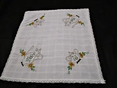 Square Crocheted & EmbroideredCloth Table Cloth 70cm X 70cm Teapots&Coffee Pots  • $10