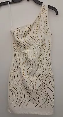 Bebe Women's One Shoulder Embellished White & Gold Size S Mini Dress • $19.99