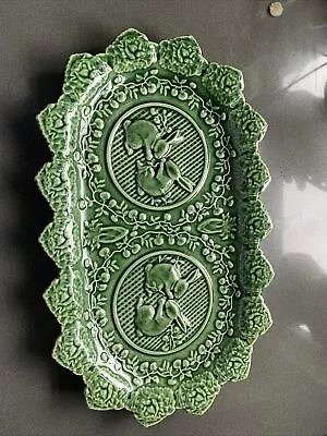 BORDALLO PINHEIRO Portugal Green Majolica Bunny Sandwich Platter | 13.5  • $33.88