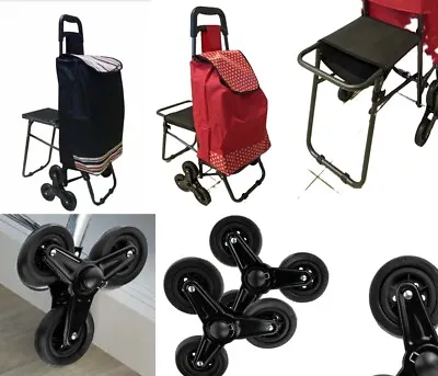 6 Wheels Shopping Trolley Folding Tri Wheel Stair Climbing Or Curb With Seat • £24.99