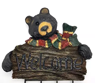 Carved Faux Wood Bear Welcome Sign Hooks Wall Hanging Resin Cabin Country • $14
