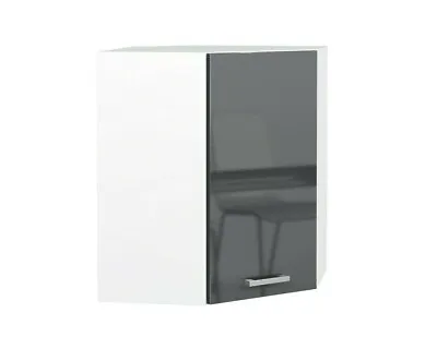 £99.95 • Buy Kitchen Corner Unit Wall Cabinet Cupboard 600mm 60cm Soft Close Grey Gloss Luxe