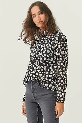 £11.99 • Buy ELLOS Black Floral Blouse Long Sleeve Stand Neck Pleat Front Smart Office Formal