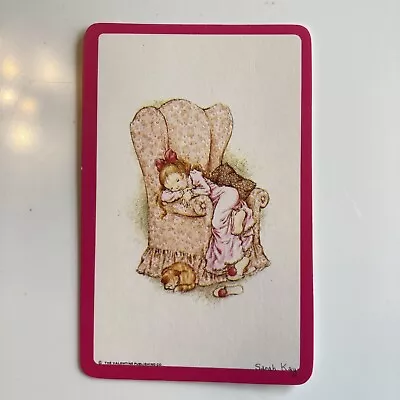 Genuine Vintage 70s Swap Card Sarah Kay Blank Back - Girl In Chair Dog Pink • $4.95