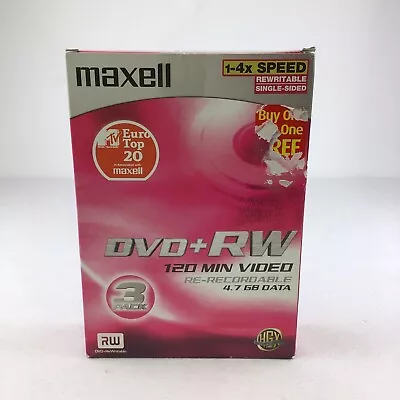 Maxell Rewritable Single Sided DVD Discs 3 Pack 1-4X Speed 120 Minutes Each Disc • £8.95