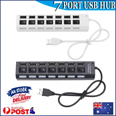 $12.19 • Buy 7-Port Expander Multiple USB 2.0 Adapter HUB W/ON/OFF Power Switch For PC Laptop