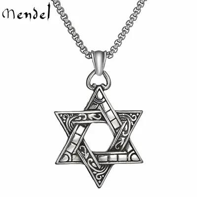 MENDEL Mens Stainless Steel 6 Point Star Hexagram Star Of David Pendant Necklace • $10.99