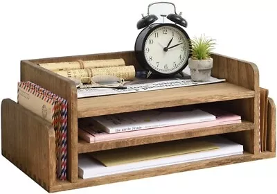 Wood Desk Organizer 5 Trays - Desktop Document Letter Tray For Folders • $149.99