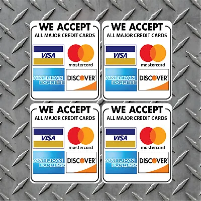 4 WE ACCEPT Visa Mastercard Discover American Express Vinyl Decals - FREE SHIP • $6.95