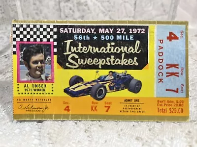 1972 Indianapolis 500 Ticket Stub Al Unser Pictured • $10