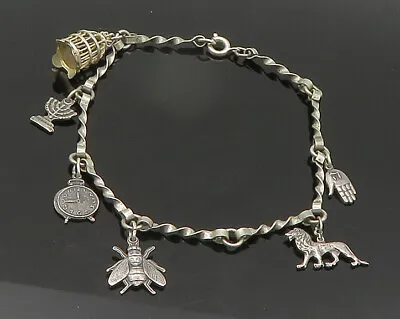 925 Sterling Silver - Vintage Assorted Charms Twist Bar Chain Bracelet - BT8598 • $83.63