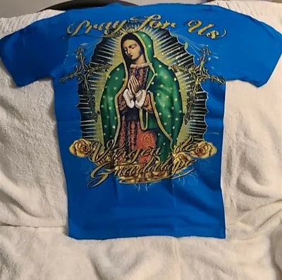 Virgen De Guadalupe Pray For Us Religious Blue T-shirt • $11.27
