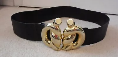 VIntage 1986  Mimi Di N Large Gold Knot Belt Buckle Runway ~ Black Snake Belt • $22.99