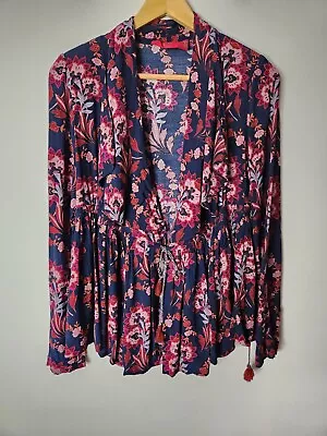 $29.95 • Buy Tigerlily Jacket Womens Size 6 Blue Floral Tassles Lightweight Flowy