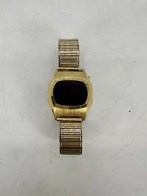 Vintage 1980s Gold Tone Red LED Digital Wrist Watch W/ Stretch Band • $19.99