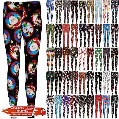 Womens Ladies Christmas Xmas Santa Reindeer Knitted Knitwear Stretchy Leggings • £4.49