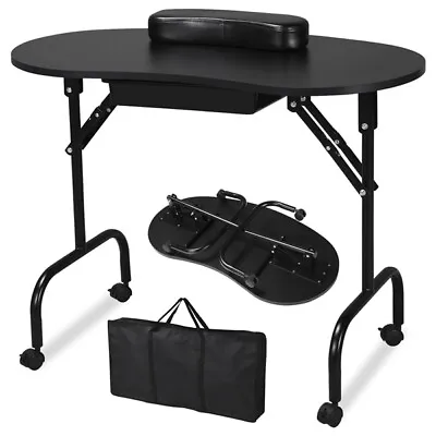 Black Manicure Table Nail Portable Folding Beautician Desk Workstation W/ Bag  • $79.99