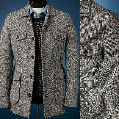 Vintage Men Suits Herringbone Slim Fit Single Breasted Formal Blazer Tailored • $79.97