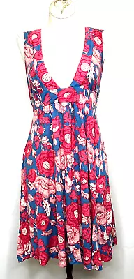 LUX Pink & Blue Floral V-Neck Sleeveless Modal Dress M • $7.80