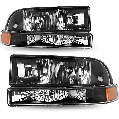 For 1998-2005 Chevy S10 Blazer Black Housing Amber Headlights Assembly L+R 98-05 • $70.99