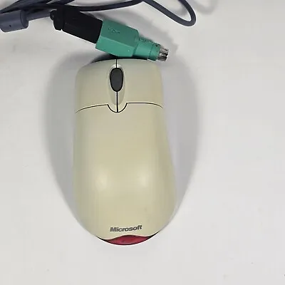 Vintage Genuine Microsoft Off White Wheel Mouse Optical USB/PS2 Mouse  • $17.99