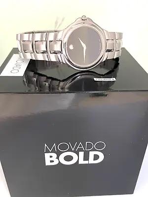 Store Display Movado Portico 84E49881 Black Museum Dial Silver Tone Unisex 34 MM • $199.99