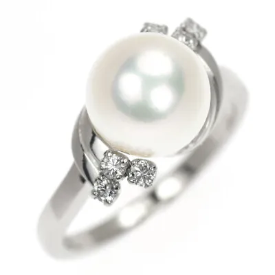 Mikimoto Pt900 Akoya Pearl Diamond Ring Diameter Approximately 8.4 Mm - Auth Fre • £408.18