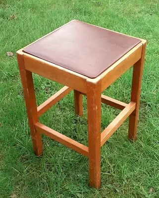 Vintage Stool Kitchen School Laboratory Breakfast Bar Table  Teak Brown Seat • £25.55