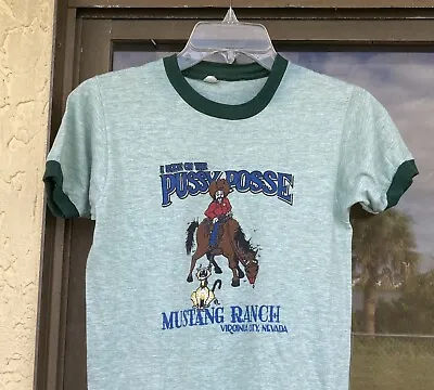 Vintage Mustang Ranch I Rode On The Pussy Posse Ringer T Shirt Size S (c) • $39.99