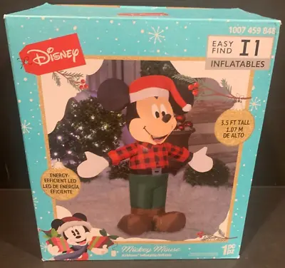 New In Box Inflatable Disney Mickey Mouse Plaid Christmas Santa Hat 3.5 Ft Tall • $29.99