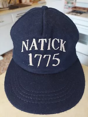 Vintage 80s 90s Natick 1775 Embroidered Hat Navy Blue Wool Made In USA Vtg • $19.99