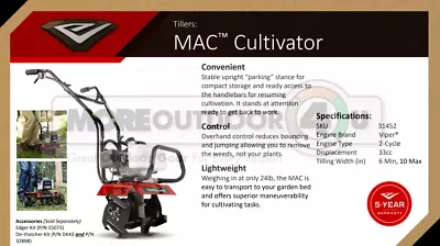 31452 New Earthquake MAC Mini Cultivator 33CC Flower Bed Gardens 5 YR Warranty • $209.99