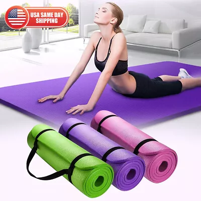 Exercise Yoga Mat 1/2-Inch Thick W/Carry Strap Gym Pilates Meditation Fitness • $21.99