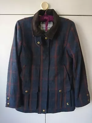 £75 • Buy Joules Field Coat Wool Blend Navy Blue Tweed VGC Size 12 Outdoor Country Casual