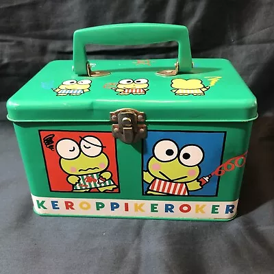 Vintage 1992 SANRIO Keroppi METAL TIN LUNCH PAIL / STORAGE BOX With HANDLE JAPAN • $44.95