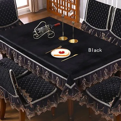 $34.85 • Buy Rectangle Table Cover Cloth Velvet Embroidered Lace Trim Tablecloth Decor Luxury