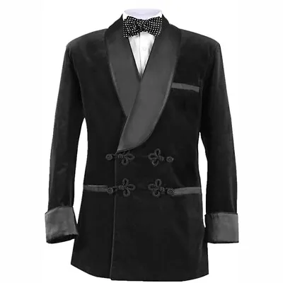 Black  Velvet Smoking Jackets For Men Vintage Shawl Lapel Custom Smoking Jackets • $71.25