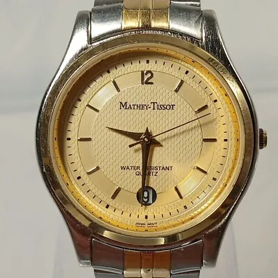 Mathey-Tissot Men's Watch Quartz Cream Dial Gold Inlay Date Vintage MT1312GLD • $309.75