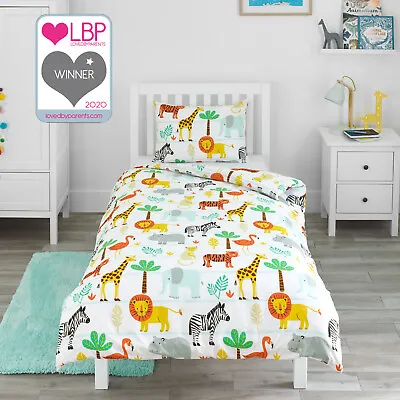 Safari Toddler Bedding Duvet Cover Pillowcase Set Animal Cot Bed Kid Junior Boy • £16.99