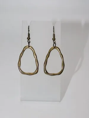 A117-vintage Pierced Earrings~brass Look~abstract~2  Drop • $6.75