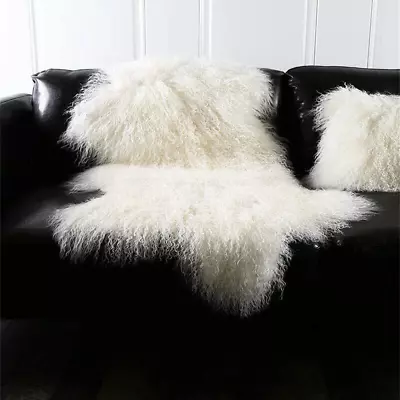 Genuine Tibetan Mongolian Sheepskin Fur Rug Hide Pelt Throw Rug Lamb Wool Carpet • $98.99