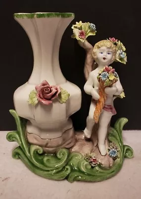 Vintage CAPODIMONTE Vase With Child & Flowers Made In Italy  EUC  • $19.95